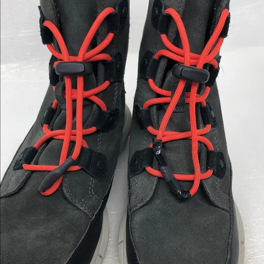 Sorel Kids Explorer Boots Red Lace Gray Suede Winter Outdoor Snow Size 6 Unisex